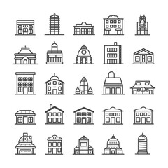 A Collection Of 25 Hand Drawn Building Outline Icons