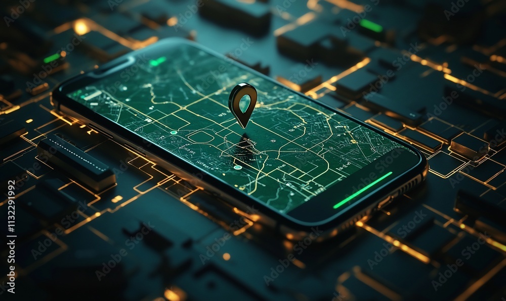 Aufkleber A smartphone displaying a map with a location marker on a digital background.
