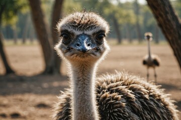Close view of Ostrich cub against natural environment blurred background.
