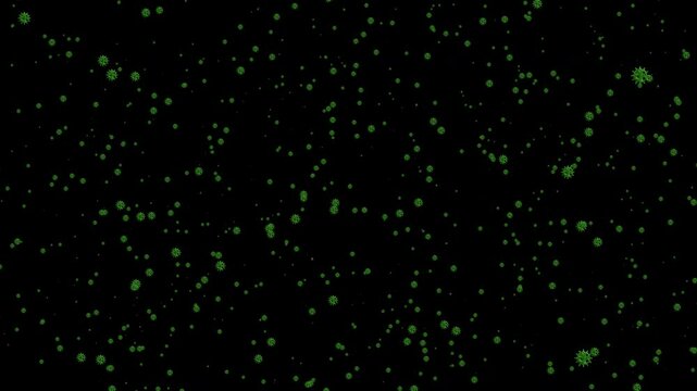 Microscopic Green Germs Moving on Black Background