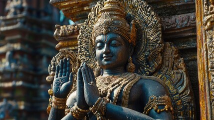 Fototapeta premium Vishnu is the god of Preservation, the great maintainer who often appears in various incarnations avatara to provide salvation for humanity Some of his best-known avatars who are tremendously pop. AI 