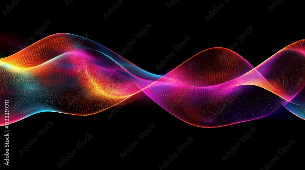 Poster abstract colorful waves flowing through dark space