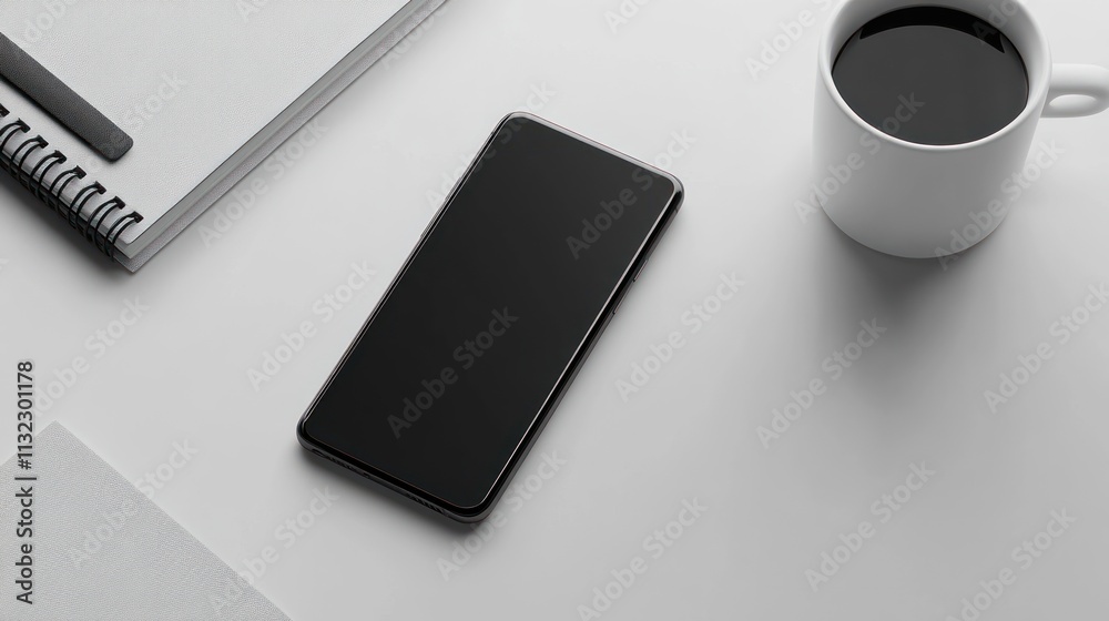 Poster modern smartphone coffee notebook workspace minimalist design