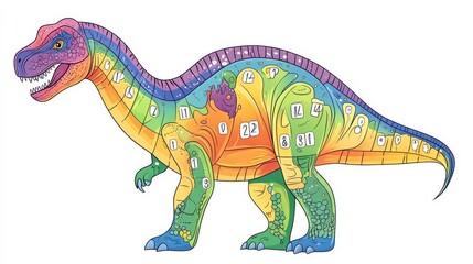 Obraz premium Color by number – dinosaur. Dino Activities for kids. Coloring page for activity book. Vector illustration. Logic Game for boost of fine motor skills, thinking, attention, learning of numbers.