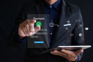 Online payment confirms convenient financial technology transactions.