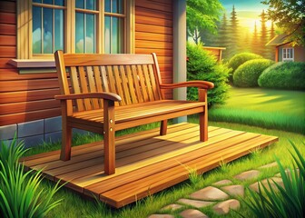 Obraz premium Cartoon Wood Patio Bench - Garden Furniture Illustration