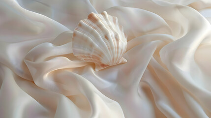 Obraz premium Seashell on Beige Silk Fabric - Elegant Still Life Illustration