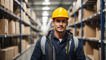 Handsome Male Worker Wearing a Hard Hat