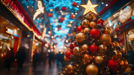 Obraz premium Festive Christmas Tree Illumination Background