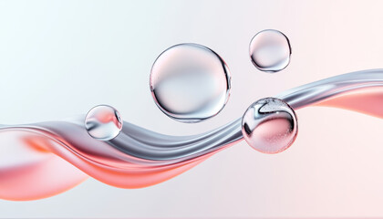 Abstract water bubble cluster with metallic reflections and smooth waves