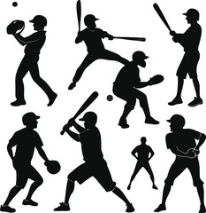Collection of baseball player silhouettes Print