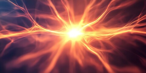 Fototapeta premium A stylized representation of energy or light patterns, featuring vibrant orange and yellow hues on a dark background. Concept Vibrant Energy Patterns, Stylized Light Representation