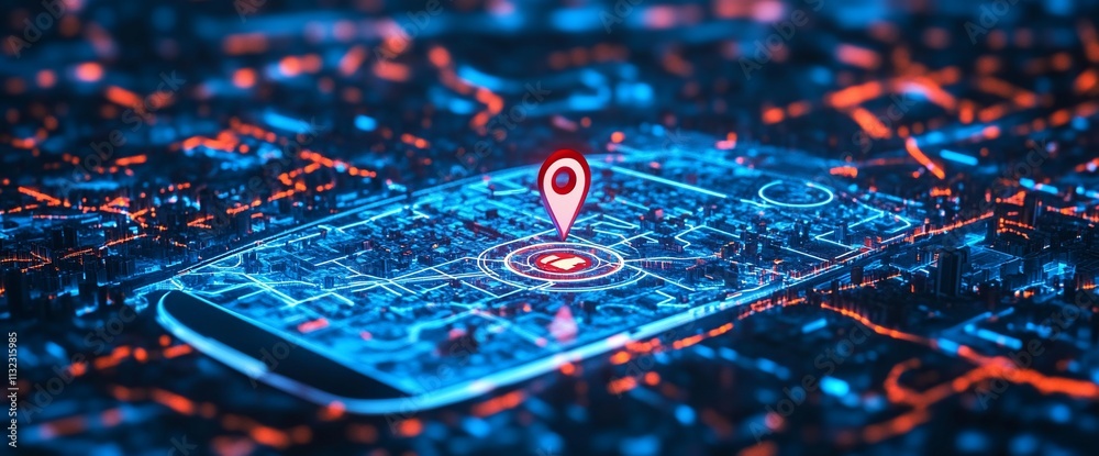 Aufkleber A smartphone displaying a digital map with a location pin in a cityscape.