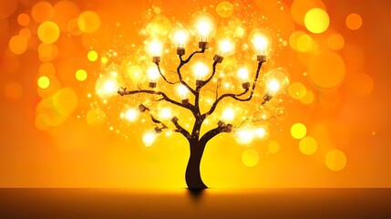 Illuminated tree with glowing light bulbs as leaves, symbolic of ideas and innovation.