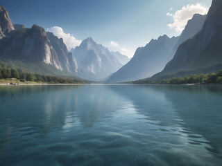Obraz premium A large body of water with mountains in the background