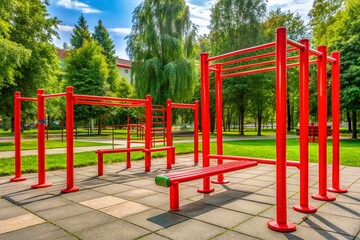 Red Park Bars Outdoor Fitness Equipment - Calisthenics Training