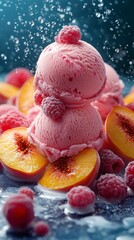Pink Ice Cream Tower with Peaches and Raspberries: A Summertime Delight
