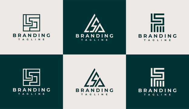 Modern line abstract letter L S P LSP logo set