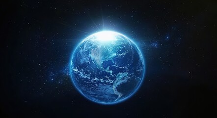 Fototapeta premium Blue Earth with glowing star light in space background