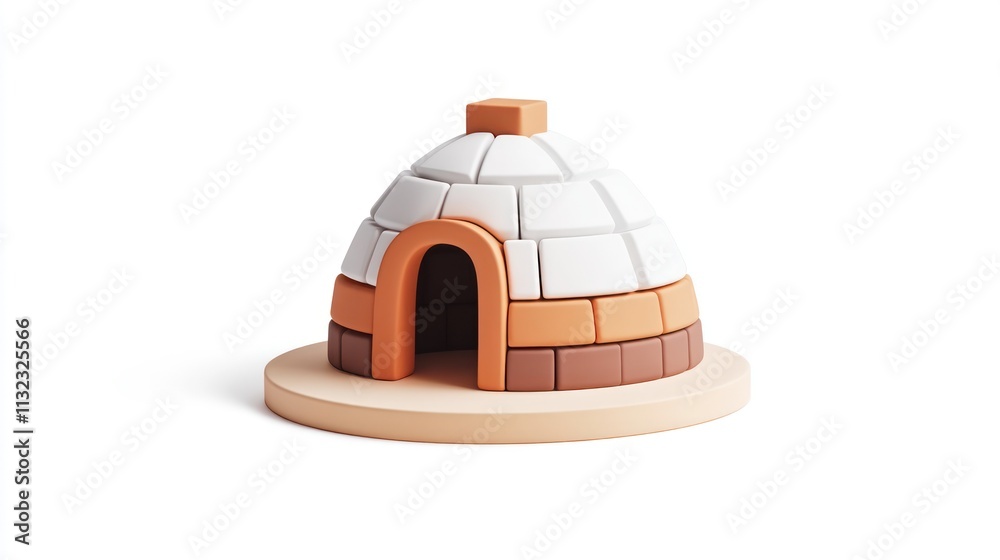 Poster 3D render of a stylized igloo on a white background.