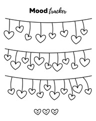 Mood tracker for February with hearts. Tracker to track your daily mood for 28 days