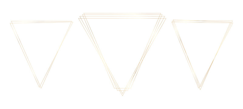 Thin golden triangle linear frame set. Gold shining geometrical collection. Boarder element for photo, awards, decoration card, certificate, grand opening, party invitation. Vector illustration - Powered by Adobe