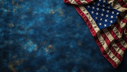 A blue background with a red and white American flag