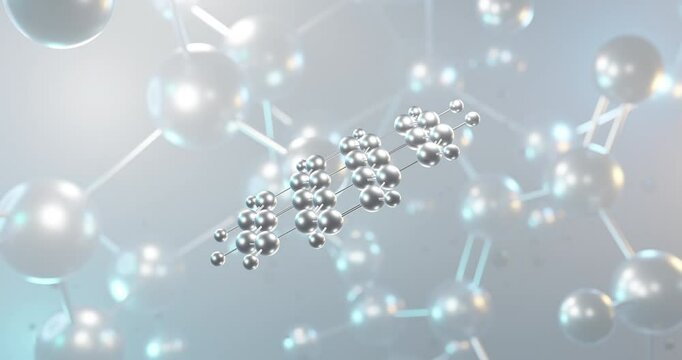 Coronene rotating 3d molecule, molecular structure of polycyclic aromatic hydrocarbon, seamless video