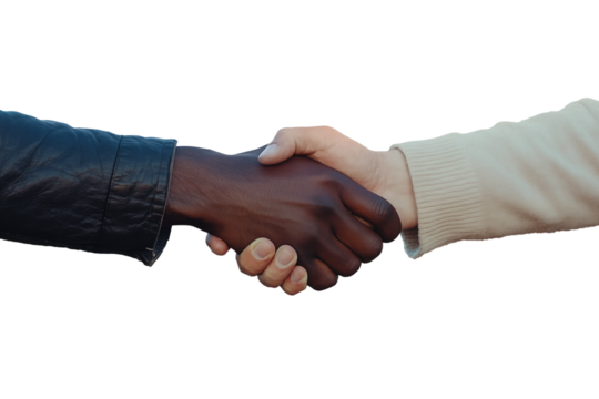 interracial handshake isolated on transparent background. Generative AI