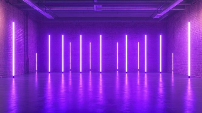 Purple Neon Lights Illuminating Empty Modern Space