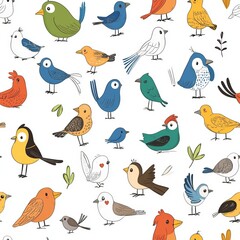 Obraz premium Seamless pattern of cartoon birds and animals