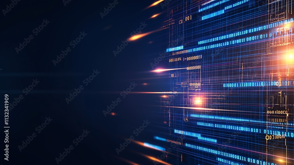 Poster abstract digital background with glowing lines and nodes, representing a futuristic network and data