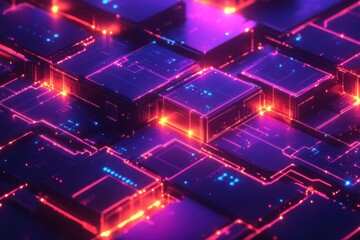 Fototapeta premium Abstract Isometric Nodes with Glowing Lines