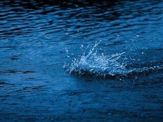 Fototapeta premium Stunning Water Splash in Deep Blue Water. A captivating display of water dynamics and nature's artistry. Explore the beauty of water splashes in a dark blue environment.