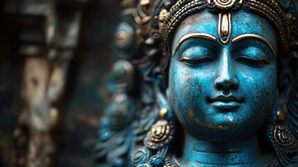 Obraz premium Vishnu is the god of Preservation, the great maintainer who often appears in various incarnations avatara to provide salvation for humanity Some of his best-known avatars who are tremendously pop. AI