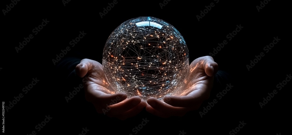 Poster a person holds a glowing orb, symbolizing connection and knowledge.