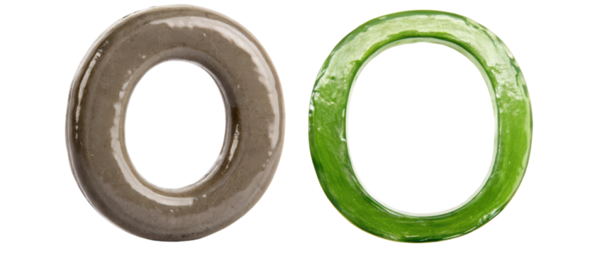 Brown and Green Ceramic Number Zero isolated with transparent background