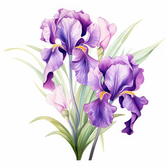 Watercolor irises on white background