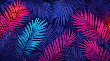 Fototapeta premium Vibrant tropical leaves in blue and pink hues create stunning backdrop