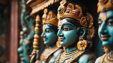 Fototapeta premium Vishnu is the god of Preservation, the great maintainer who often appears in various incarnations avatara to provide salvation for humanity Some of his best-known avatars who are tremendously pop. AI