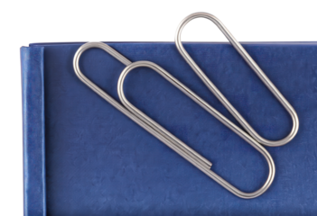 Paper Clips on Blue Folder Close Up View isolated with transparent background