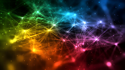 Fototapeta premium Abstract Colorful Network, Vibrant Nodes and Connections Intertwined in a Dynamic, Energetic Composition