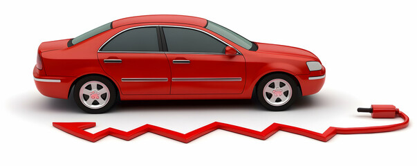 Naklejka premium Red Car Sales Decline, Market Shows Decreasing Trend, Affecting Auto Industry Significantly.