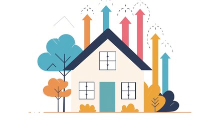 Fototapeta premium Infographic showing the energy rating scale of a house, with arrows pointing upward to represent improvements and progress in energy efficiency. Sustainable living, environmentally friendly home,AI