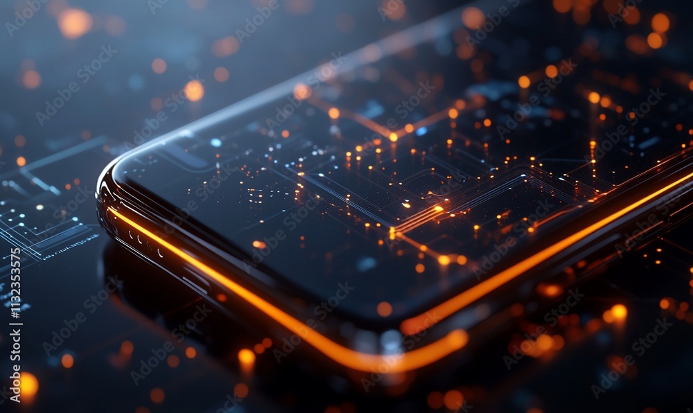 Poster a smartphone with glowing circuitry, symbolizing advanced technology.