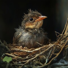 Fototapeta premium Eurasian wren chick eagerly expects food in Germany.