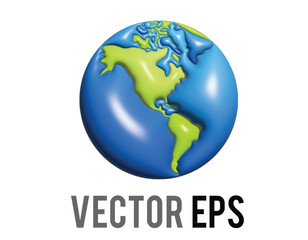 Fototapeta premium 3D globe showing Americas icon, showing North, South America in green against blue ocean