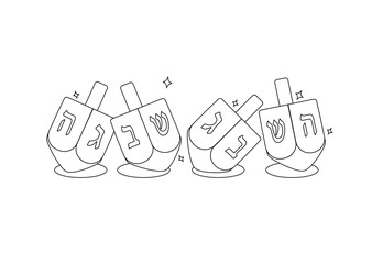 Hanukkah dreidels colouring book isolated. Spinning wooden toys for children with letters on four sides. Traditional Jewish holiday game. vector illustration in cartoon style.
