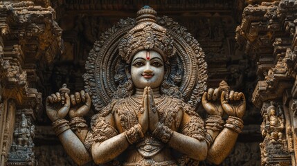 Obraz premium Vishnu is the god of Preservation, the great maintainer who often appears in various incarnations avatara to provide salvation for humanity Some of his best-known avatars who are tremendously pop. AI.