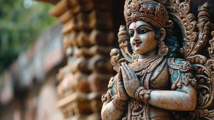 Fototapeta premium Vishnu is the god of Preservation, the great maintainer who often appears in various incarnations avatara to provide salvation for humanity Some of his best-known avatars who are tremendously pop. AI.